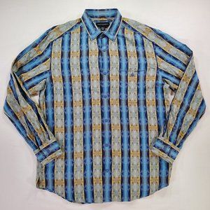 Jhane Barnes Shirt Men Medium Blue Geometric Casual Button Down Designer Vintage